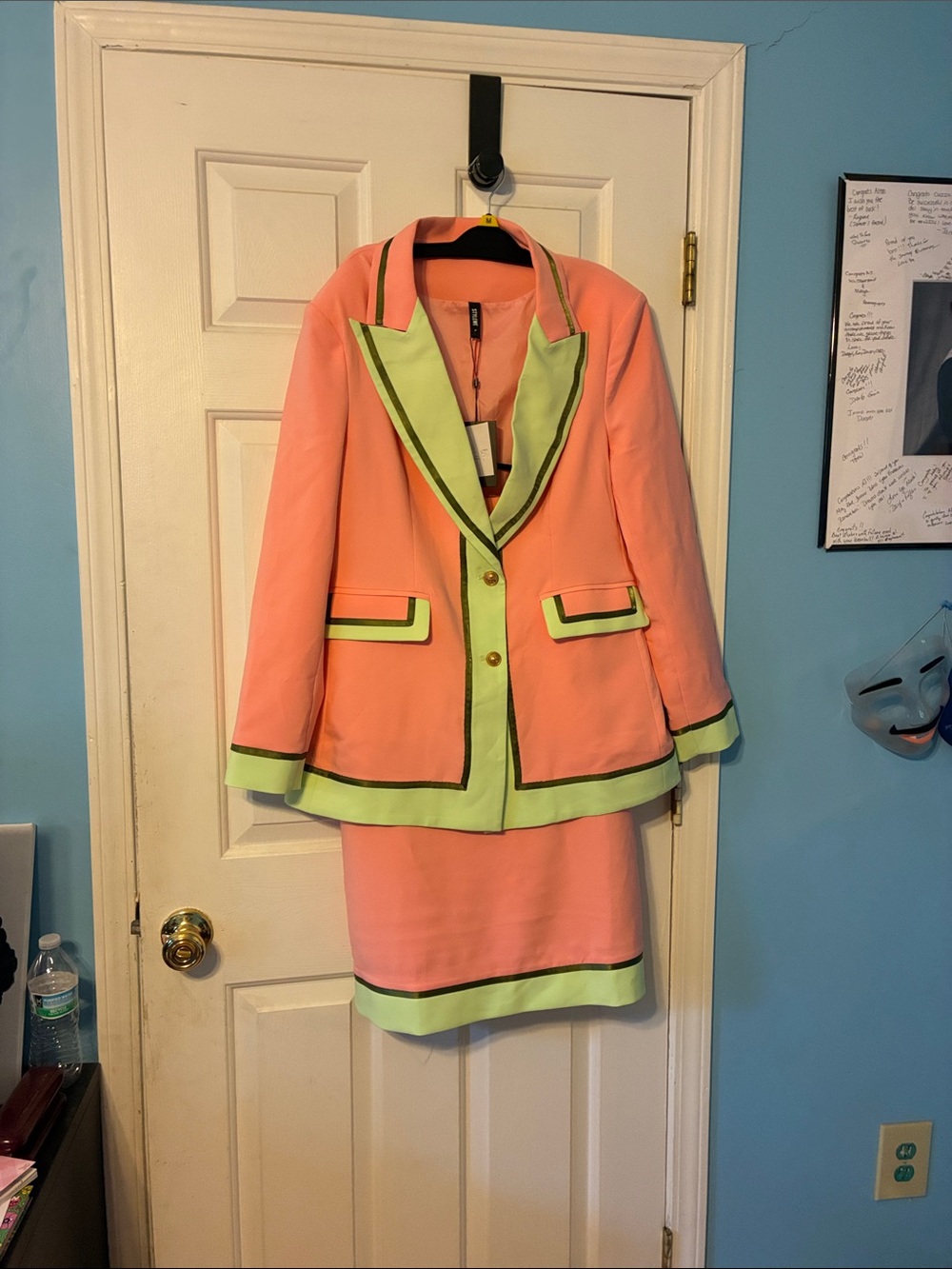 STYLEWE Peach Blazer & Skirt Set with Lime Trim